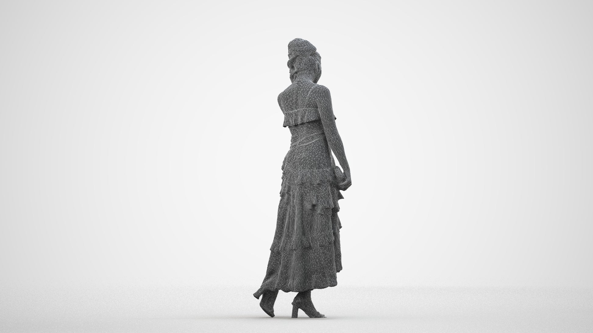 3D scanned woman formalaffairs formal, photorealistic archviz people for Enscape and SketchUp, wireframe side view