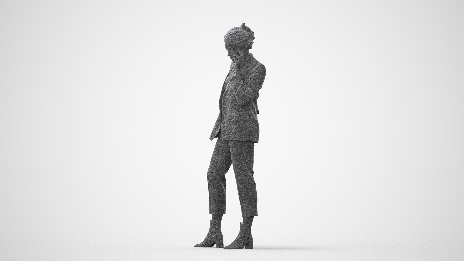 3D human model woman business standing, photogrammetry scanned person for archviz, square thumbnail