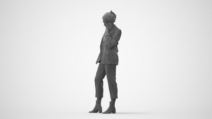 3D human model woman business standing, photogrammetry scanned person for archviz, square thumbnail