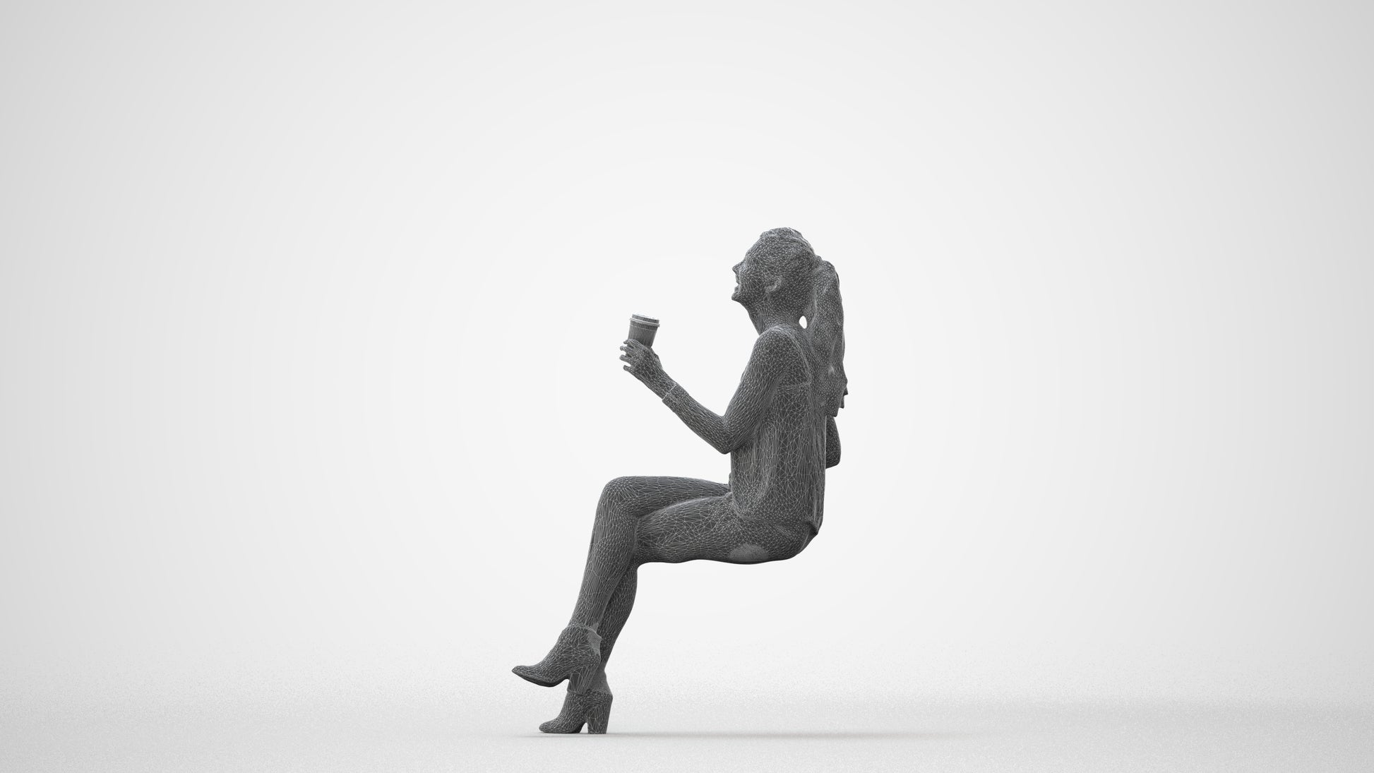 photogrammetry 3D girl casual sitting, realistic human model archviz FBX, square thumbnail