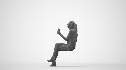 photogrammetry 3D girl casual sitting, realistic human model archviz FBX, square thumbnail