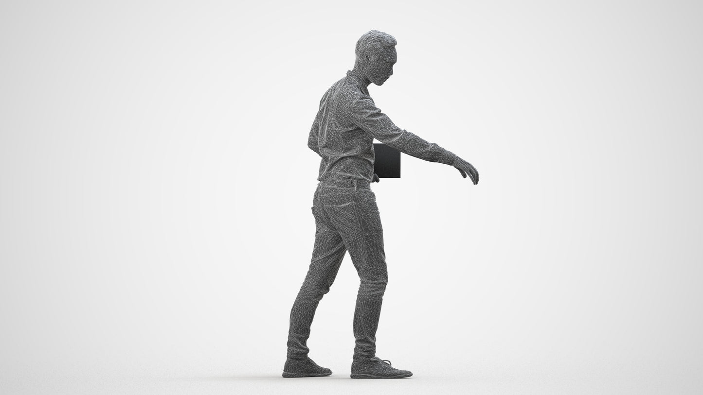 3D people model man casual formal, scanned human for 3ds Max rendering, wireframe side view