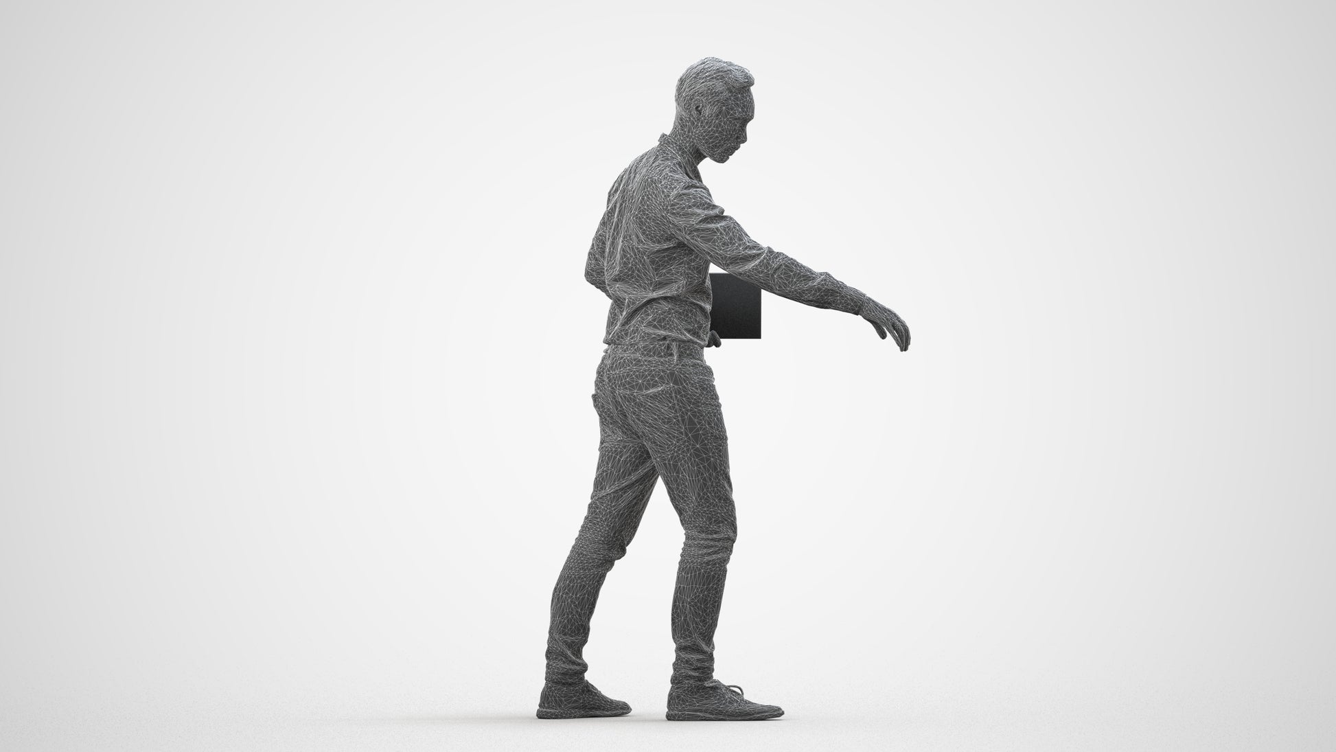 3D people model man casual formal, scanned human for 3ds Max rendering, wireframe side view