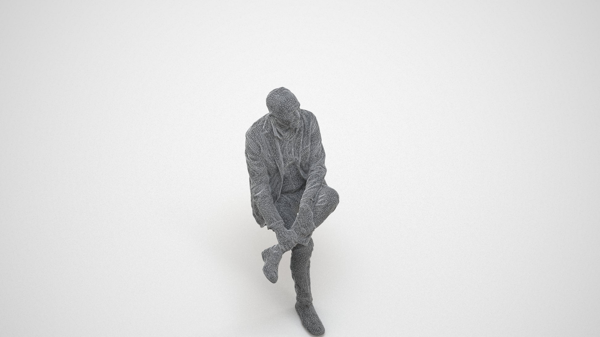 scanned 3D senior man business sitting, photogrammetry people for Enscape and V-Ray, wireframe three-quarter view