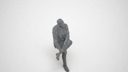 scanned 3D senior man business sitting, photogrammetry people for Enscape and V-Ray, wireframe three-quarter view