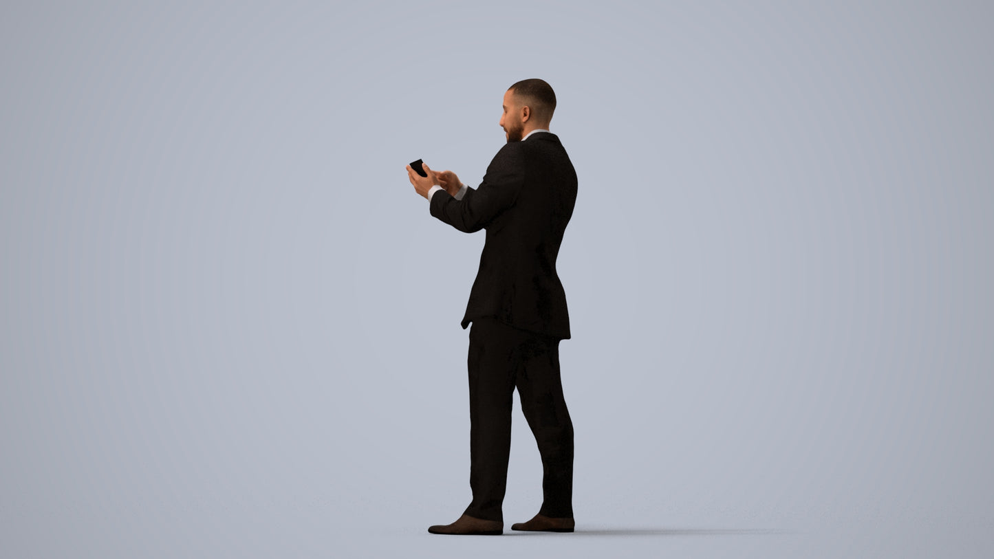 photogrammetry 3D man business, realistic human model archviz FBX, three-quarter view render