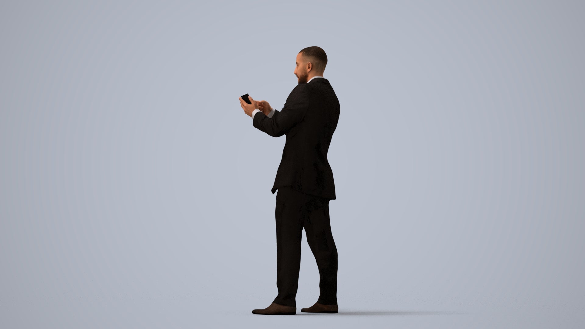 photogrammetry 3D man business, realistic human model archviz FBX, three-quarter view render