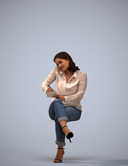 realistic 3D human woman casual sitting, archviz people FBX OBJ for Blender