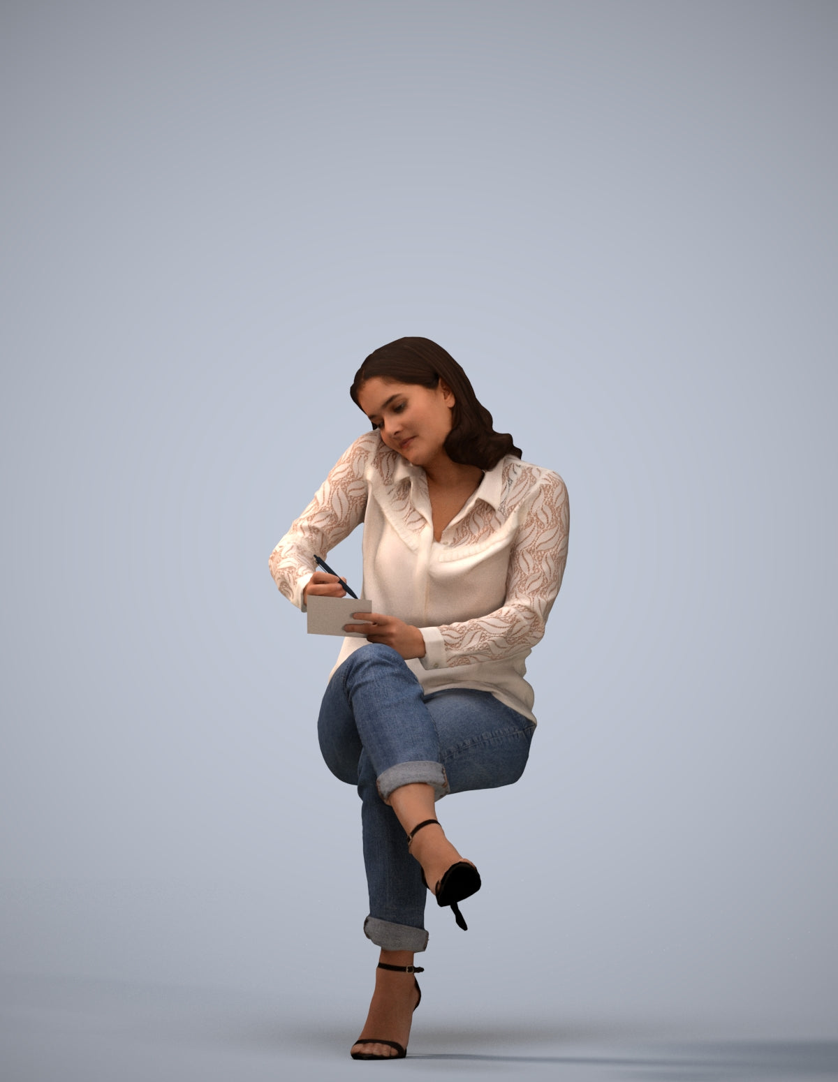 realistic 3D human woman casual sitting, archviz people FBX OBJ for Blender