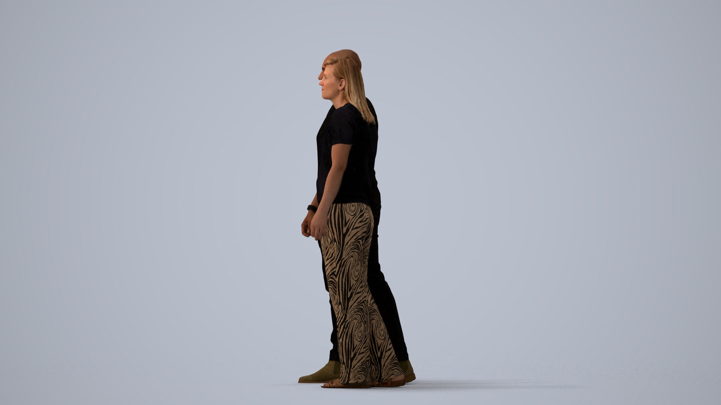 realistic 3D people woman casual couple, render-ready for V-Ray and Corona, FBX OBJ, three-quarter view render