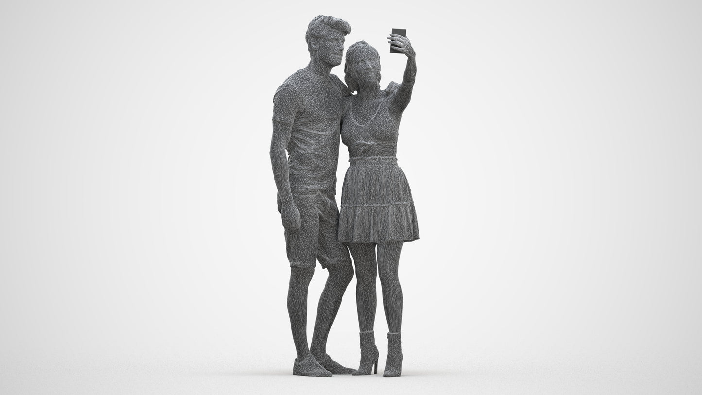 3D scanned woman couple casual, photorealistic archviz people for Enscape and SketchUp, three-quarter front view render