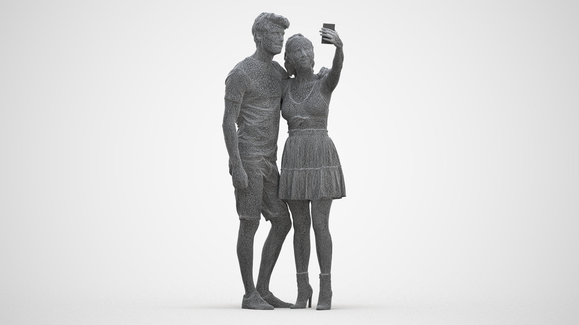 3D scanned woman couple casual, photorealistic archviz people for Enscape and SketchUp, three-quarter front view render