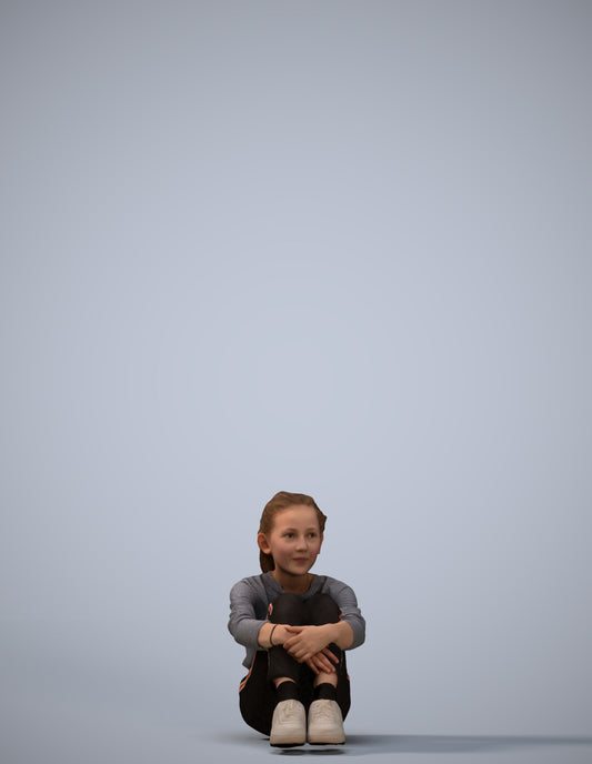 realistic 3D girl casual kids, scanned archviz people for Blender and 3ds Max