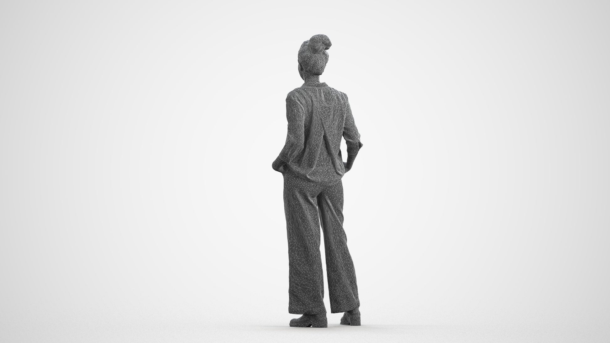 scanned 3D woman casual standing, photogrammetry people for Enscape and V-Ray, wireframe front view