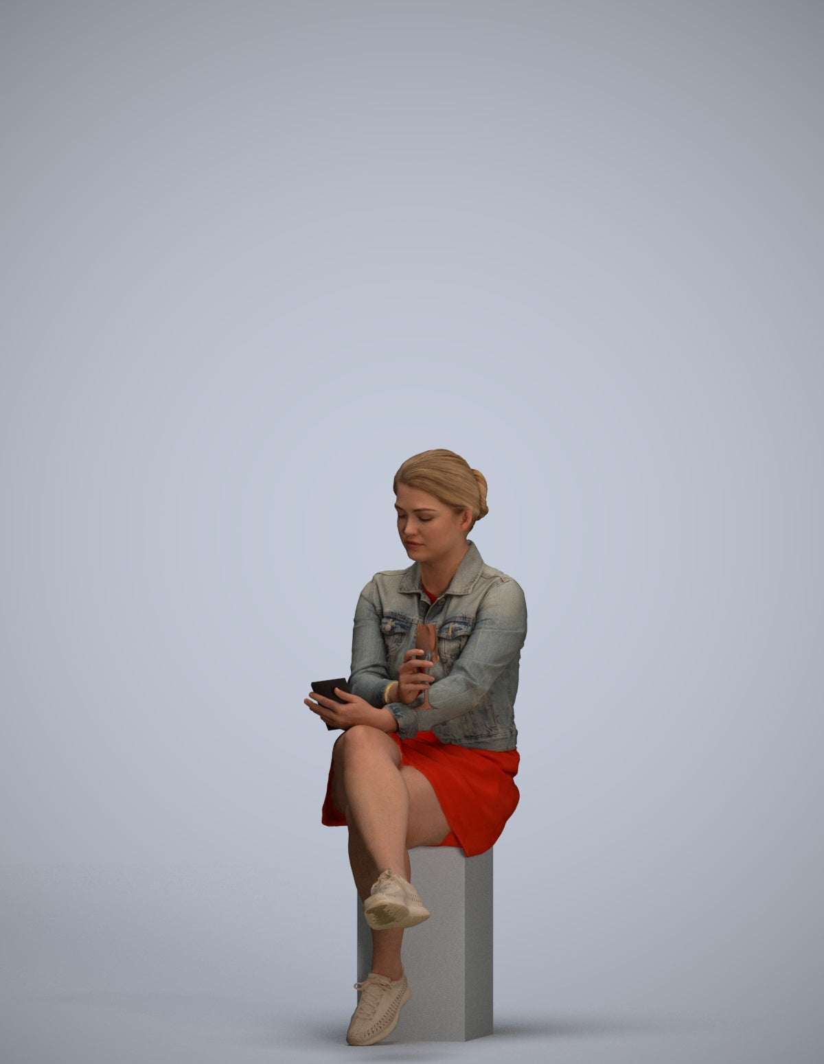 3D people model woman casual sitting, scanned human for 3ds Max rendering