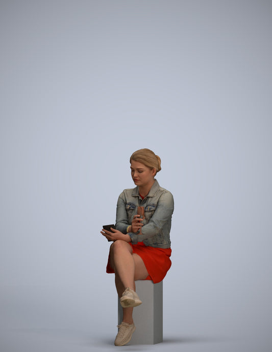 3D people model woman casual sitting, scanned human for 3ds Max rendering