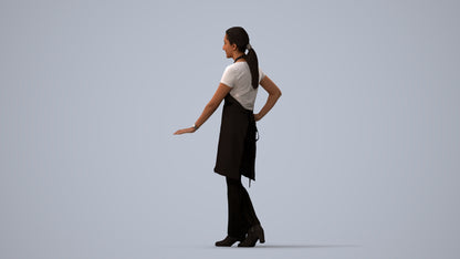 3D people model woman hospitality, scanned human for 3ds Max rendering, three-quarter view render