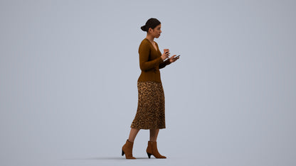 realistic 3D woman casual walking, scanned archviz people for Blender and 3ds Max, side view render