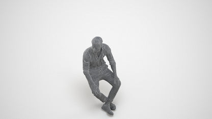 scanned 3D man casual sitting, photogrammetry people for Enscape and V-Ray, wireframe three-quarter view