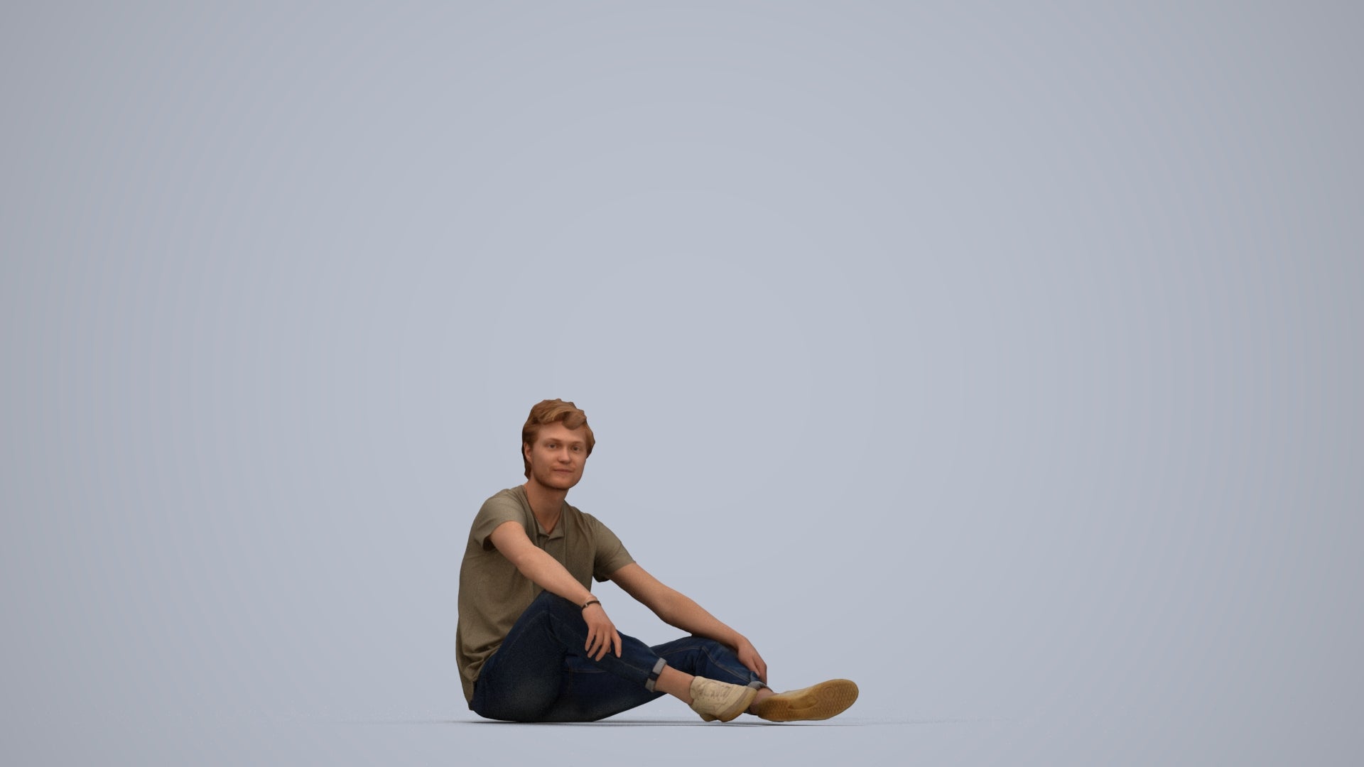 3D scanned man sitting casual, photorealistic archviz people for Enscape and SketchUp, top-down view render
