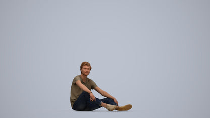 3D scanned man sitting casual, photorealistic archviz people for Enscape and SketchUp, top-down view render