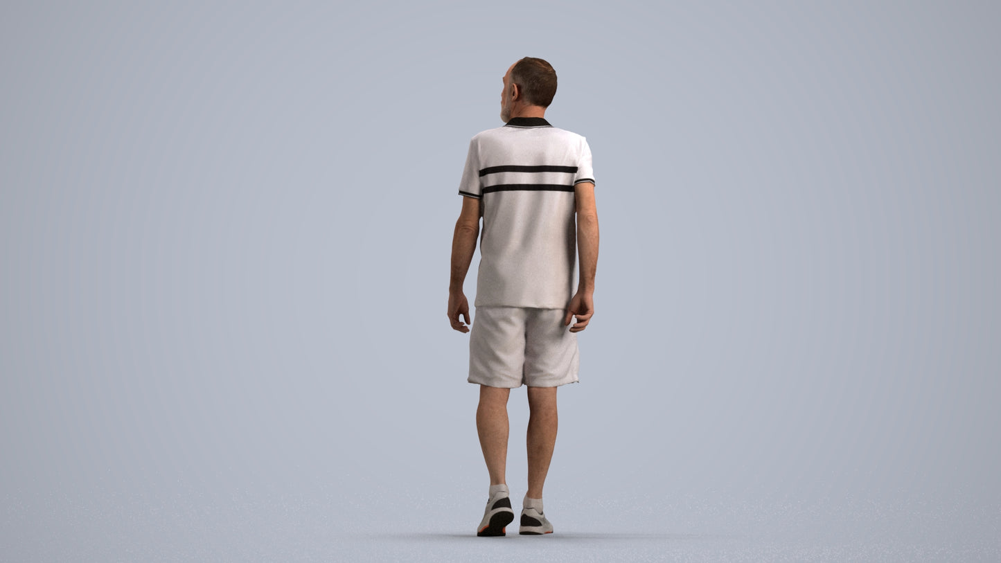 3D human model senior man sport, photogrammetry scanned person for archviz, front view render