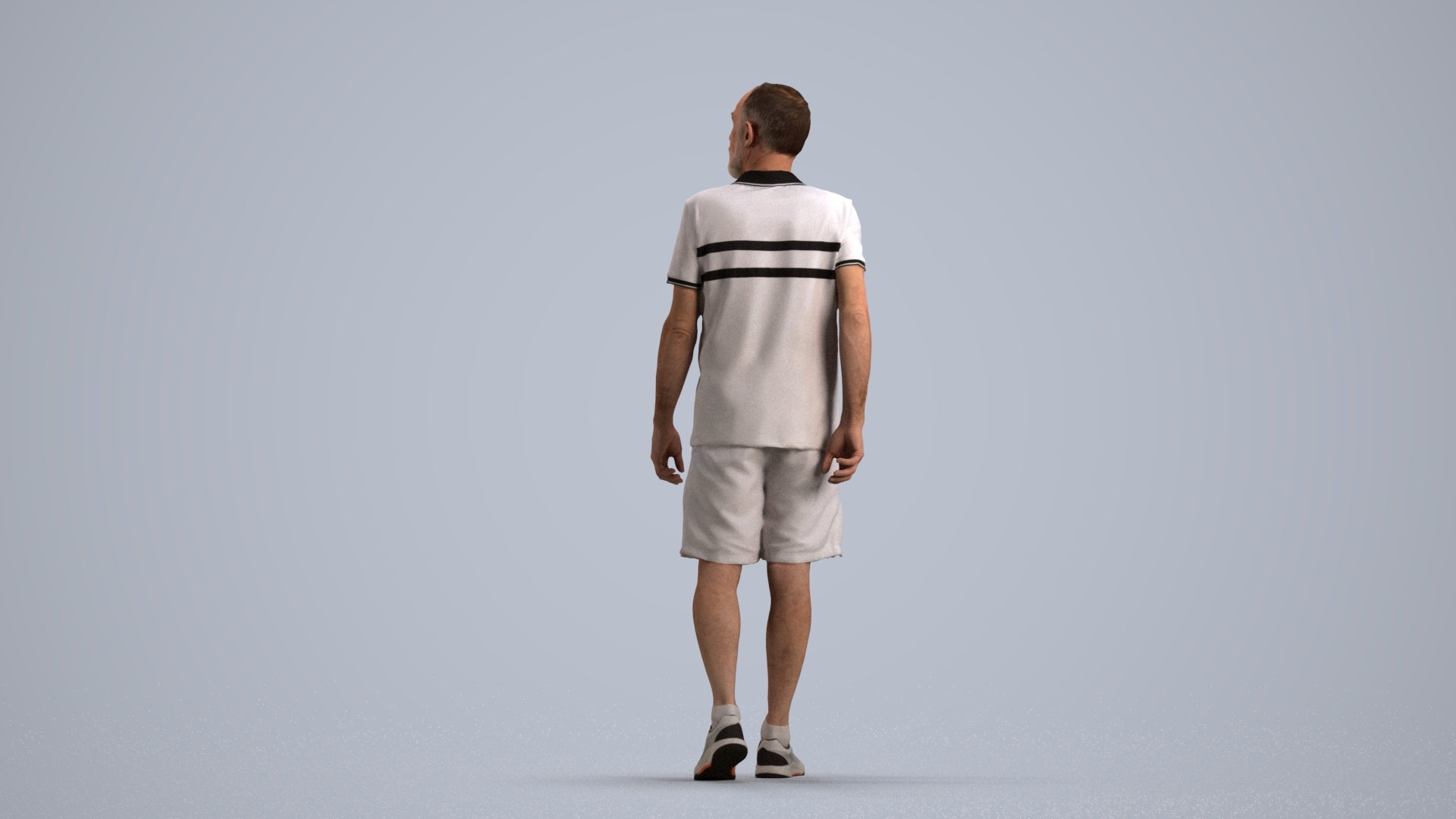 3D human model senior man sport, photogrammetry scanned person for archviz, front view render