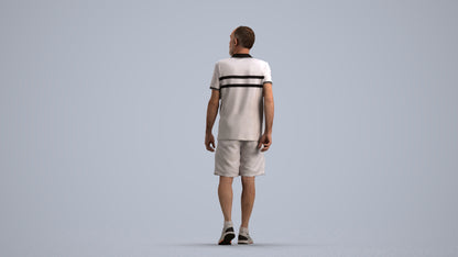 3D human model senior man sport, photogrammetry scanned person for archviz, front view render