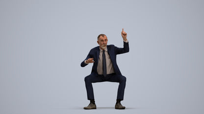 3D human model senior man business, photogrammetry scanned person for archviz, standing pose render