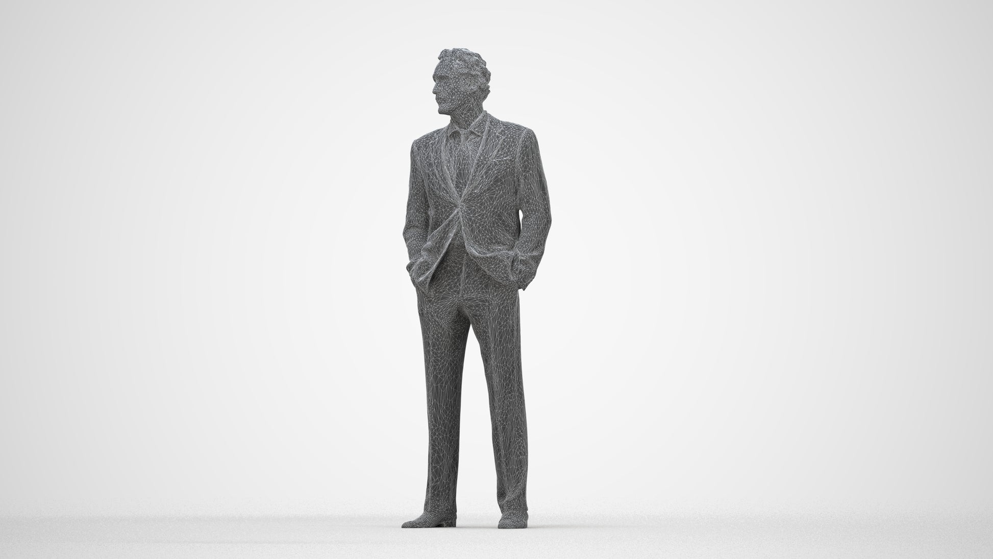 3D scanned man business, photorealistic archviz people for Enscape and SketchUp, wireframe back view