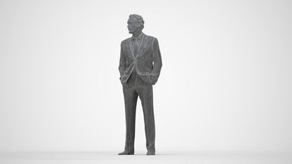 3D scanned man business, photorealistic archviz people for Enscape and SketchUp, wireframe back view