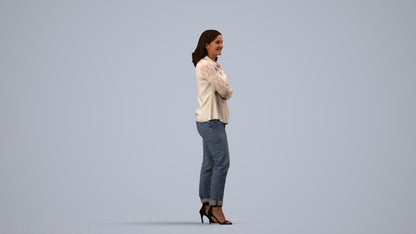 3D scanned woman standing casual, photorealistic archviz people for Enscape and SketchUp, side view render