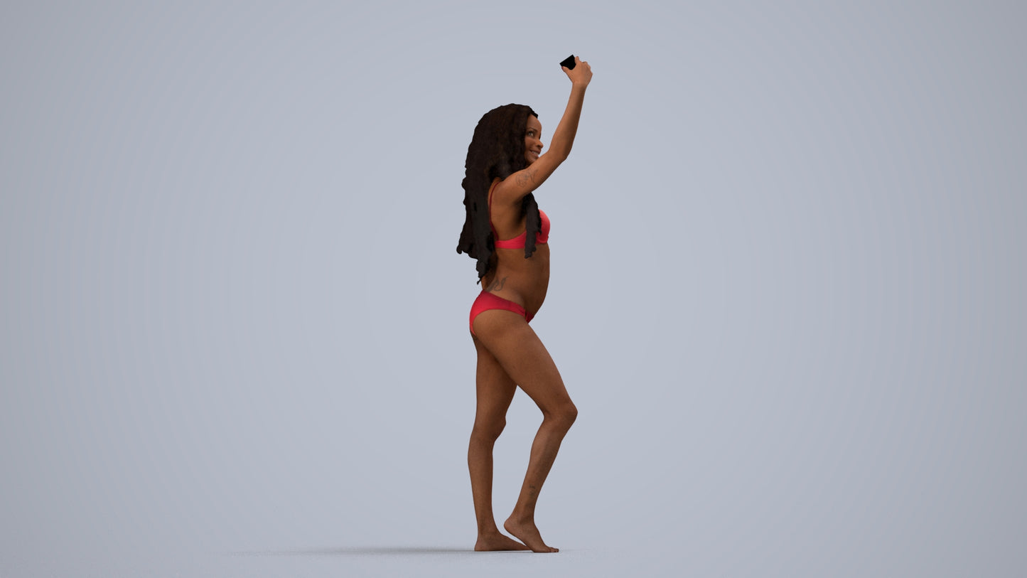 3D people model woman pool, scanned human for 3ds Max rendering, side view render