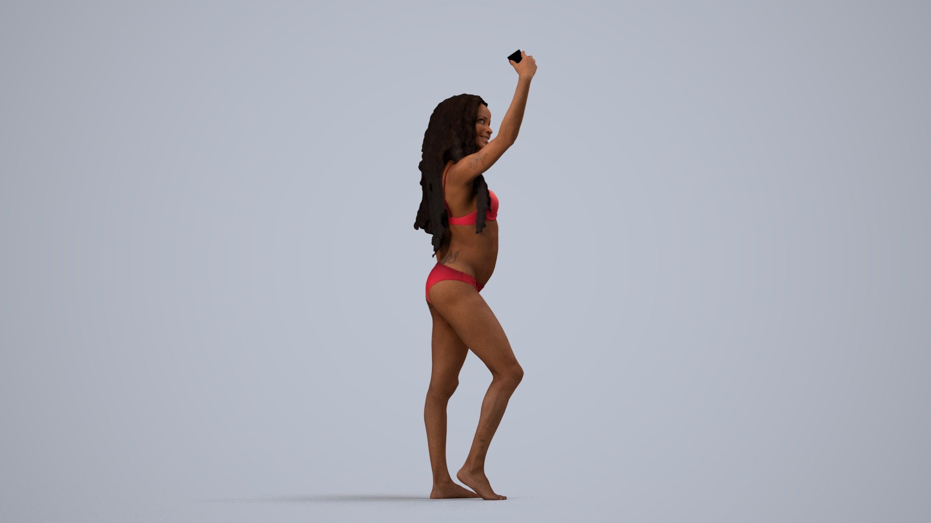 3D people model woman pool, scanned human for 3ds Max rendering, side view render
