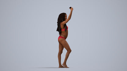 3D people model woman pool, scanned human for 3ds Max rendering, side view render