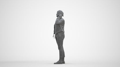 scanned 3D woman casual standing, photogrammetry people for Enscape and V-Ray, three-quarter front view render