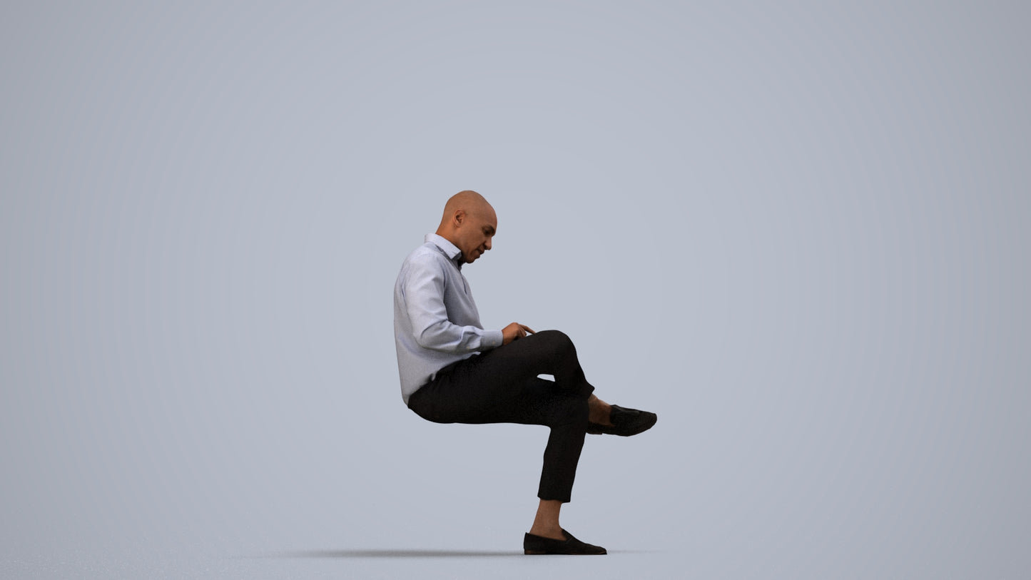 realistic 3D human man business, archviz people FBX OBJ for Blender, side view render