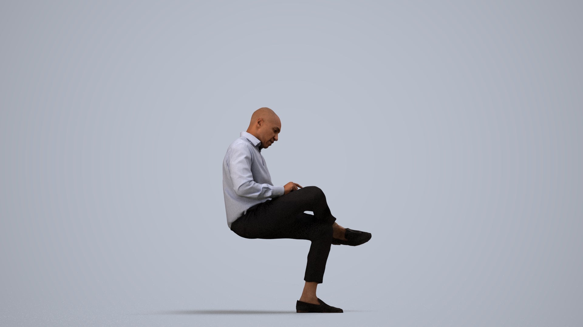 realistic 3D human man business, archviz people FBX OBJ for Blender, side view render