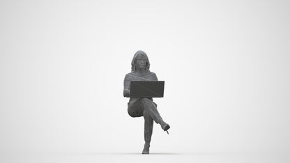 realistic 3D human woman business sitting, archviz people FBX OBJ for Blender, wireframe back view
