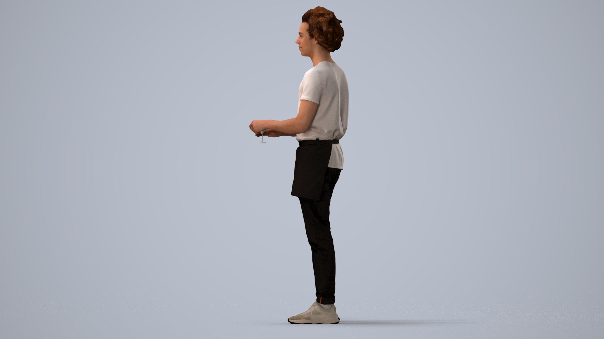 scanned 3D man hospitality, photogrammetry people for Enscape and V-Ray, three-quarter view render