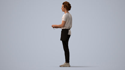 scanned 3D man hospitality, photogrammetry people for Enscape and V-Ray, three-quarter view render