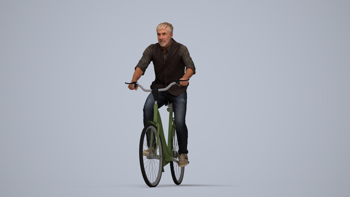 3D people model man casual cycling, scanned human for 3ds Max rendering, top-down view render