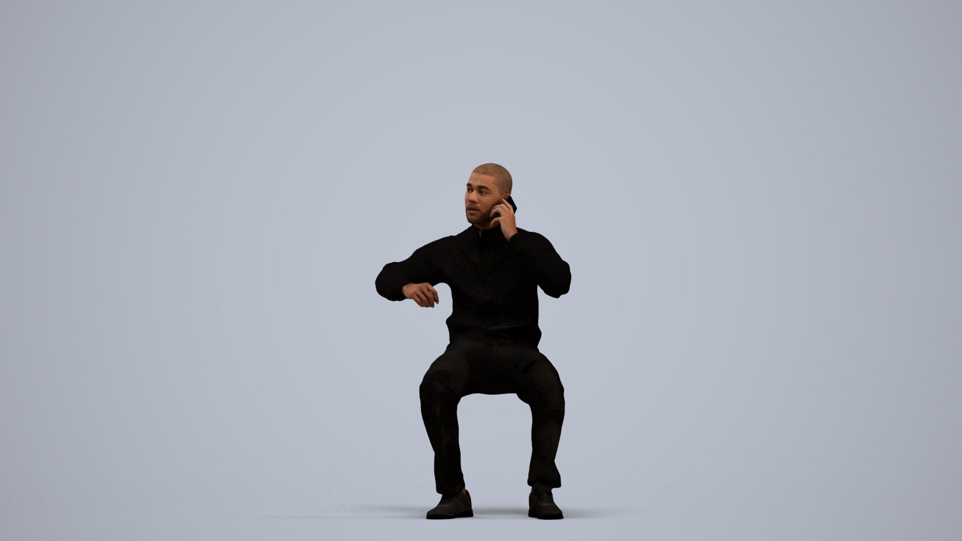 3D human model man sitting, photogrammetry scanned person for archviz, standing pose render