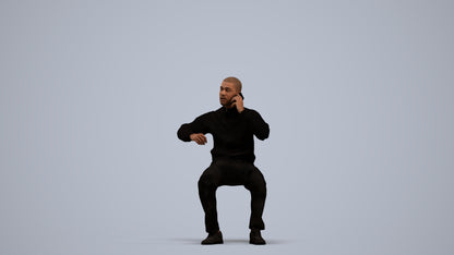 3D human model man sitting, photogrammetry scanned person for archviz, standing pose render