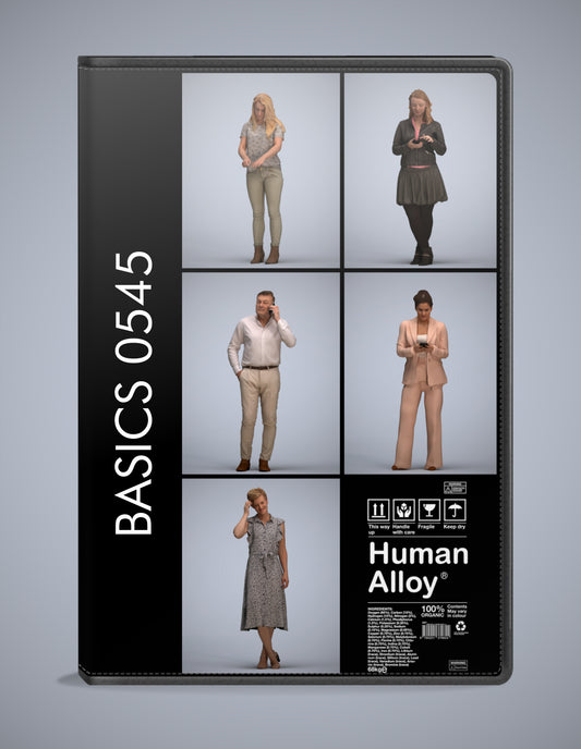 scanned 3D people standing collection, 5 photogrammetry models for Enscape and V-Ray