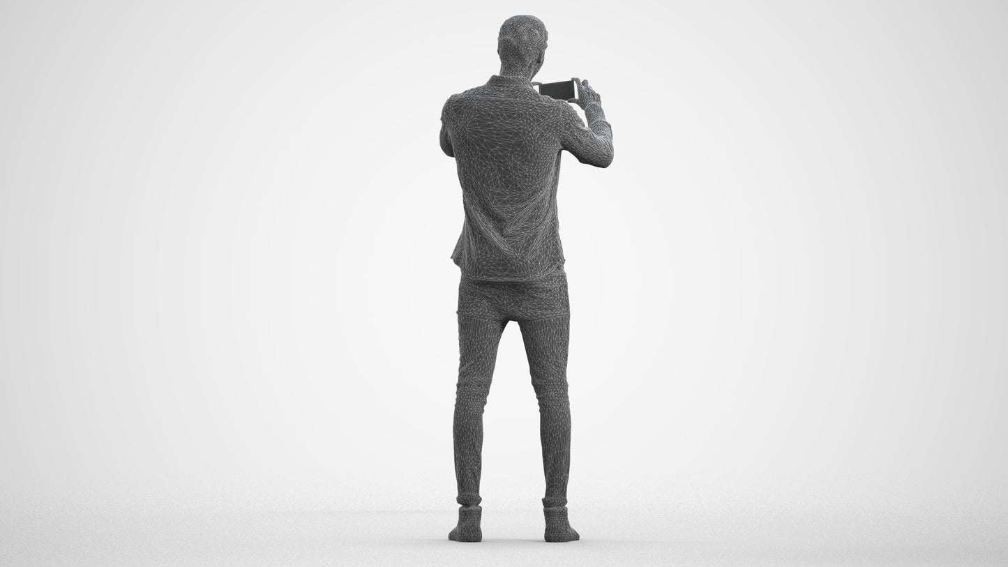 3D human model man casual standing, photogrammetry scanned person for archviz, wireframe front view