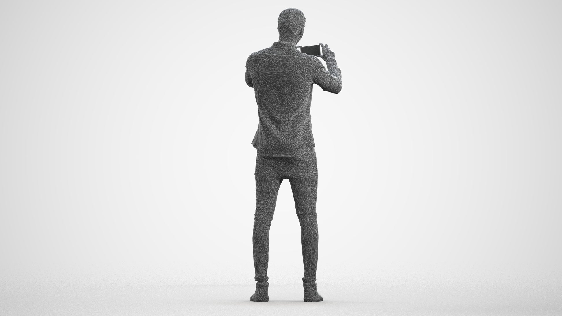 3D human model man casual standing, photogrammetry scanned person for archviz, wireframe front view