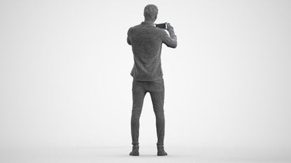 3D human model man casual standing, photogrammetry scanned person for archviz, wireframe front view