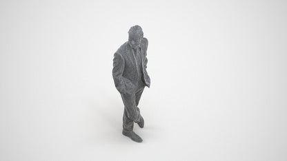3D human model man business standing, photogrammetry scanned person for archviz, wireframe three-quarter view