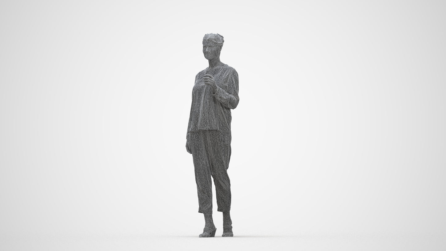 scanned 3D woman casual walking, photogrammetry people for Enscape and V-Ray, wireframe back view